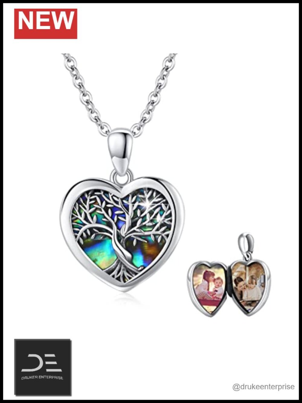 Tree of Life Locket Necklace Sterling Silver Abalone Pendant